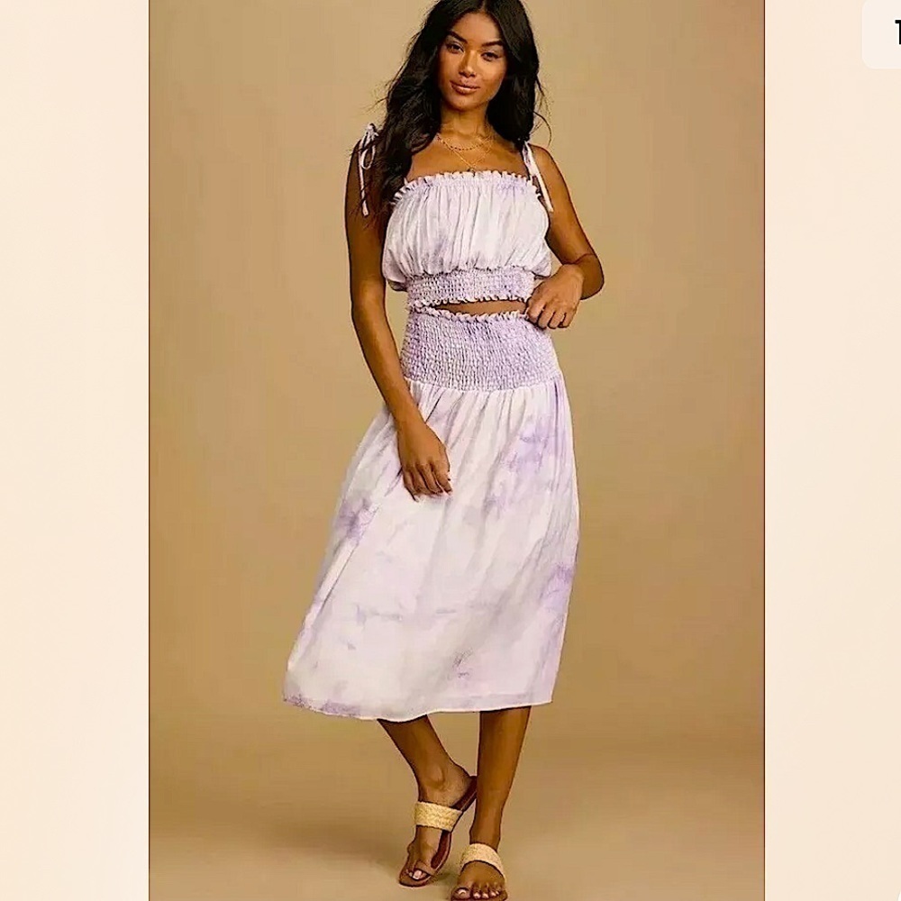 NWT LULU’S Enjoy the Sunshine bohemian Purple Tie-Dye 2 piece midi skirt size M